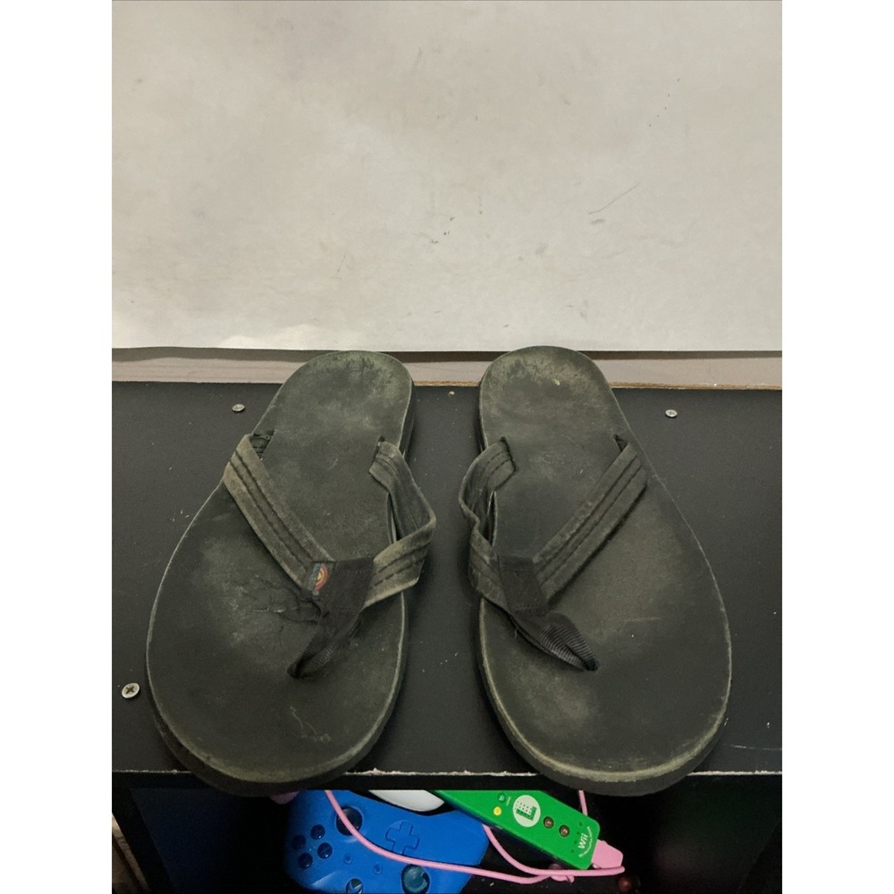 Men’s Black Rainbow Flip Flops 12 3/4 Inches Long Heel To Toe
